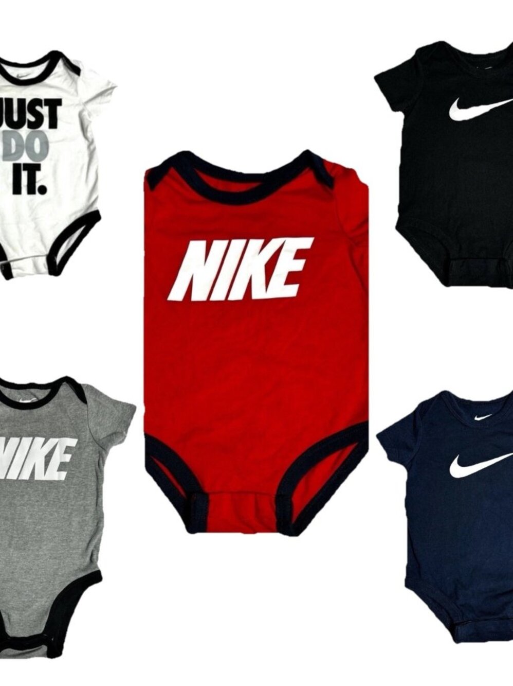 Lot Of 5 Nike Baby One Piece Tees Size 6 Months White Red Black Gray Blue EUC